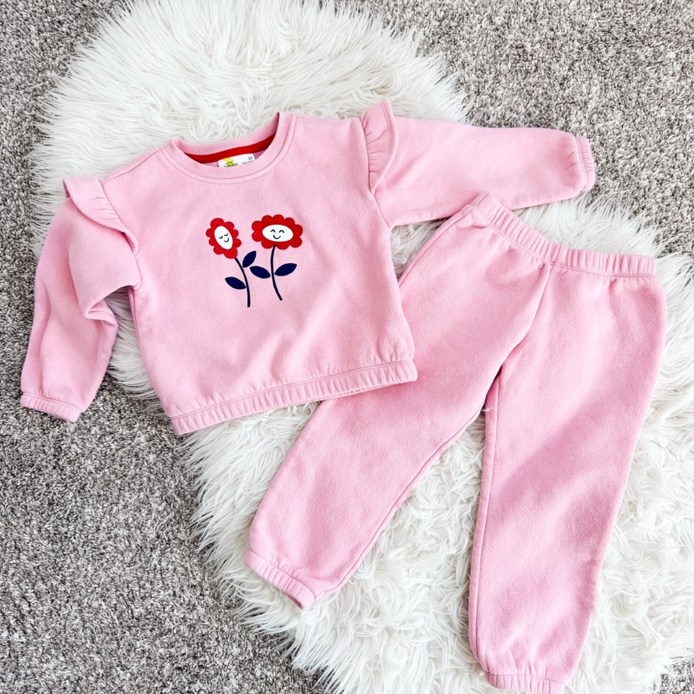 Epic Threads Pink Fleece Sweat Set Toddler 3T Floral Graphic Pullover & Joggers